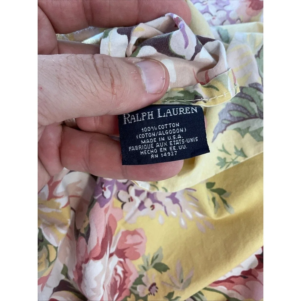 Ralph Lauren Kathleen Twin Flat Sheet Yellow Floral Roses. Blue Label For Parts